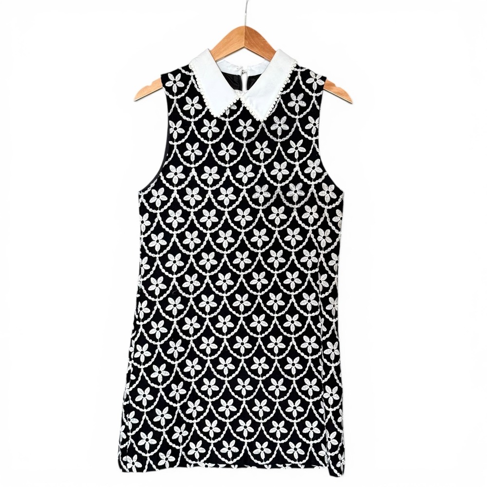 Sister Jane Mod Floral Peter Pan Collar Mini Dress Black White S Graduation Twee